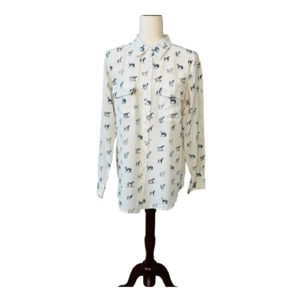 Equipment Femme Ivory Silk Collared Blouse With Horse Print Size Large - Picture 3 of 8